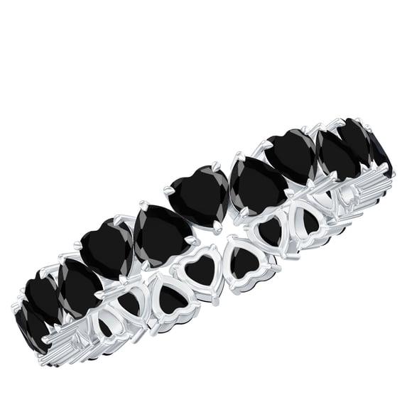 Rosec Jewels Heart Shape Black Spinel Full Eternity Ring - AAA Quality - August Birthstone, 10K White Gold, US 6.00