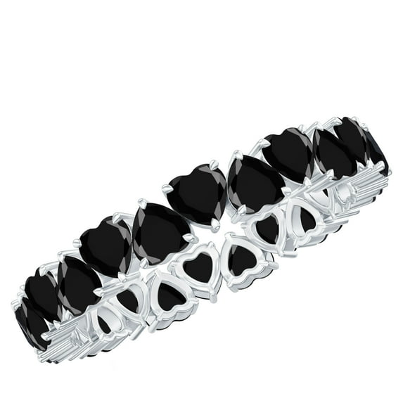 Rosec Jewels Heart Shape Black Spinel Full Eternity Ring - AAA Quality - August Birthstone, 18K White Gold, US 7.00