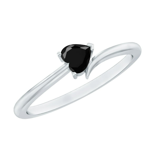 Rosec Jewels Heart Shape Black Spinel Promise Ring for Women, August Birthstone Ring, 10K White Gold, US 9.50