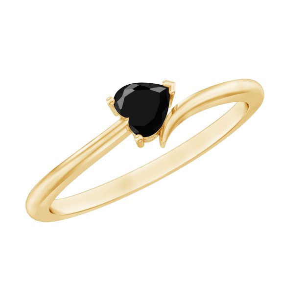 Rosec Jewels Heart Shape Black Spinel Promise Ring for Women, August Birthstone Ring, 18K Yellow Gold, US 9.00