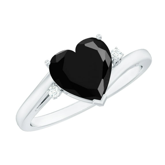 Rosec Jewels Real Black Spinel Heart Engagement Ring with Diamond (8 mm - AAA Quality - August Birthstone) - With Jewelry Box, 18K White Gold, US 3.00