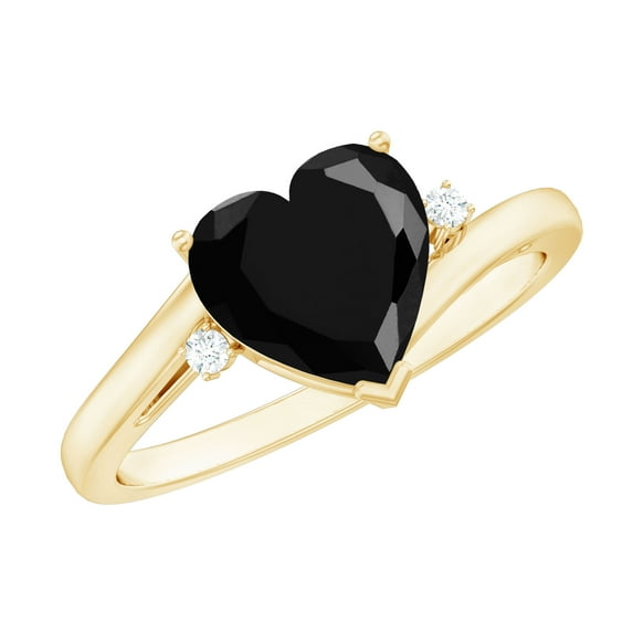 Rosec Jewels Real Black Spinel Heart Engagement Ring with Diamond (8 mm - AAA Quality - August Birthstone) - With Jewelry Box, 18K Yellow Gold, US 4.50