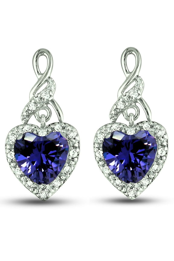 Heart Shape Blue Cz Drop Stud Earrings Womens Ginger Lyne Collection