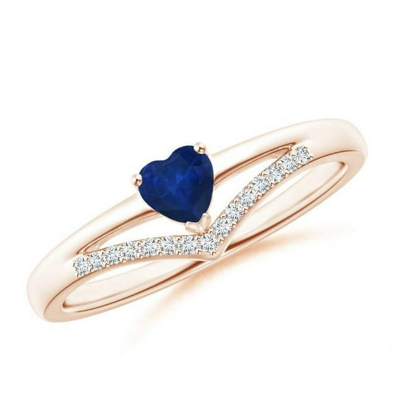 Heart Shape Blue Sapphire CZ Diamond Band Ring Women 925 Sterling Silver Rose Gold Plated September Birthstone Christmas New Year Gift Gemstone Jewelry