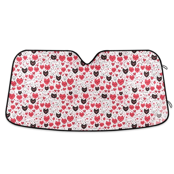 Heart Shape Cats Car Windshield Sun Shade Foldable Car Front Window Visor Heat and UV Protection 53x23.5