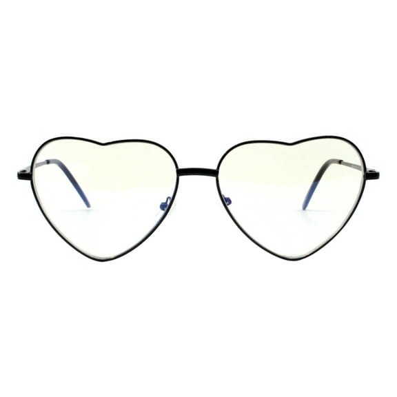 Heart Shape Clear Lens Glasses Wide Oversized Metal Frame Spring Hinge Black