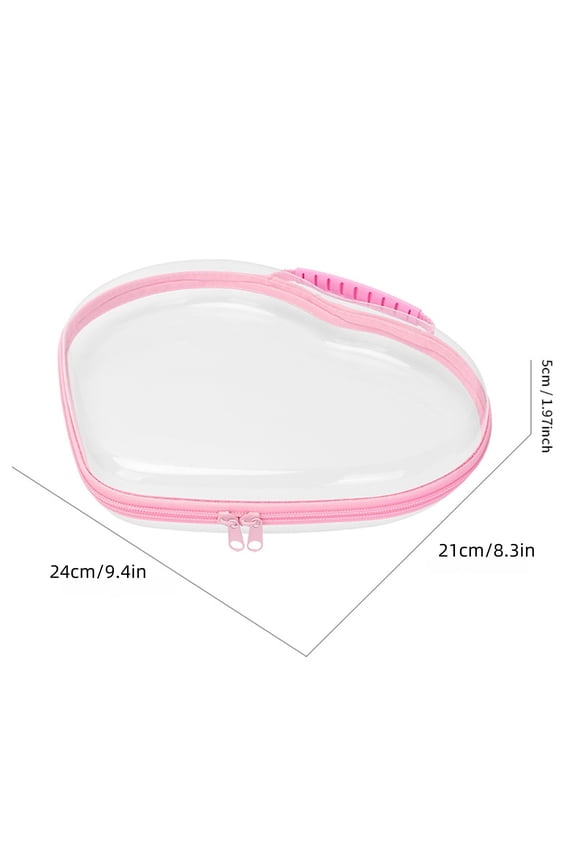 Heart Shape Clear Zipper Pouches,Double Pink Zippers Hard Pouch,Portable Travel Organizer Bin Clear Makeup Bag for Small Item Storage,Transparent Toiletry Pouch,Travel Organizer,Cosmetic Bag