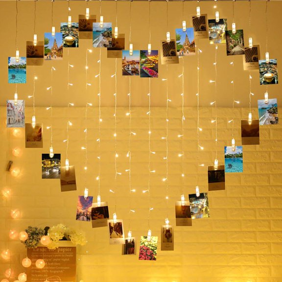 Heart Shape Clip String Lights 124 LED Warm White 6.56x5.25 Ft 32 Clips 92 LEDs