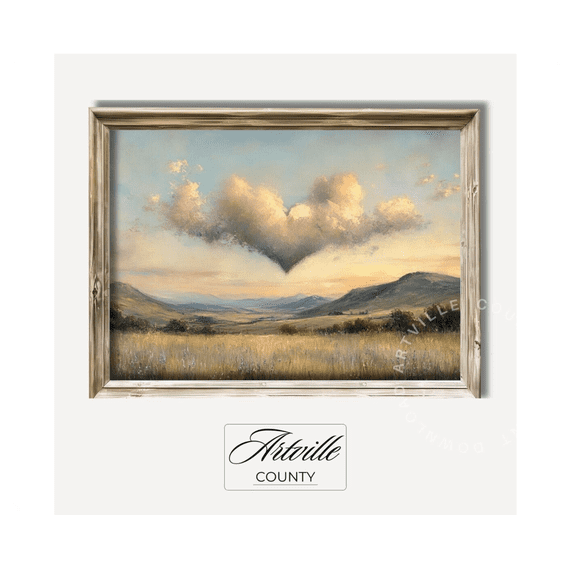 Heart Shape Cloud Wall Ar T Spring Landscape Painting Love Nature Print Romantic Artwork Wall Art