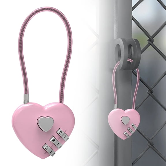 Heart Shape Code Lock,3 Digit Combination Lock, Combo Cable Lock with Code, Small Padlock Combination, for Suitcase, Gym Locker, Backpack Bag Zipper, Cabinet,Fence,Travel Safe Outdoor Use,F