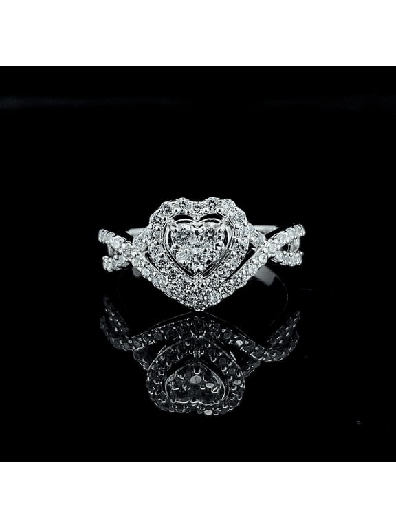 Heart Shape Composite Lab Grown Diamond Women Bridal Ring in Sterling Silver | | White Gold Plated