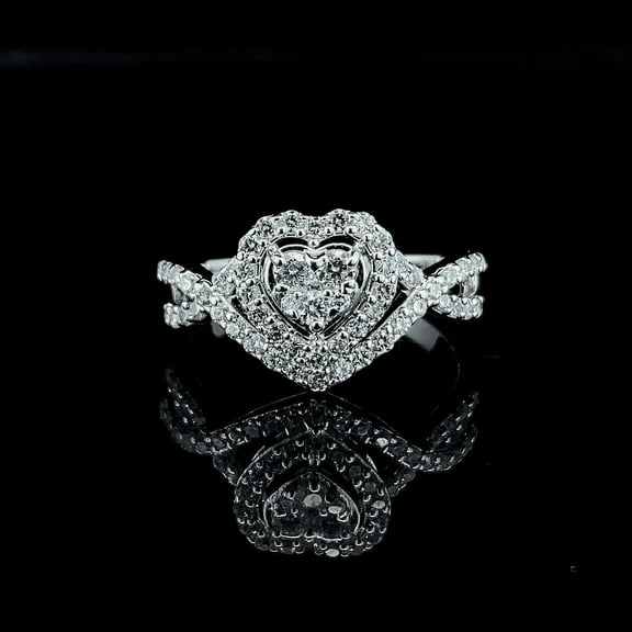 Heart Shape Composite Lab Grown Diamond Women Bridal Ring in Sterling Silver | | White Gold Plated
