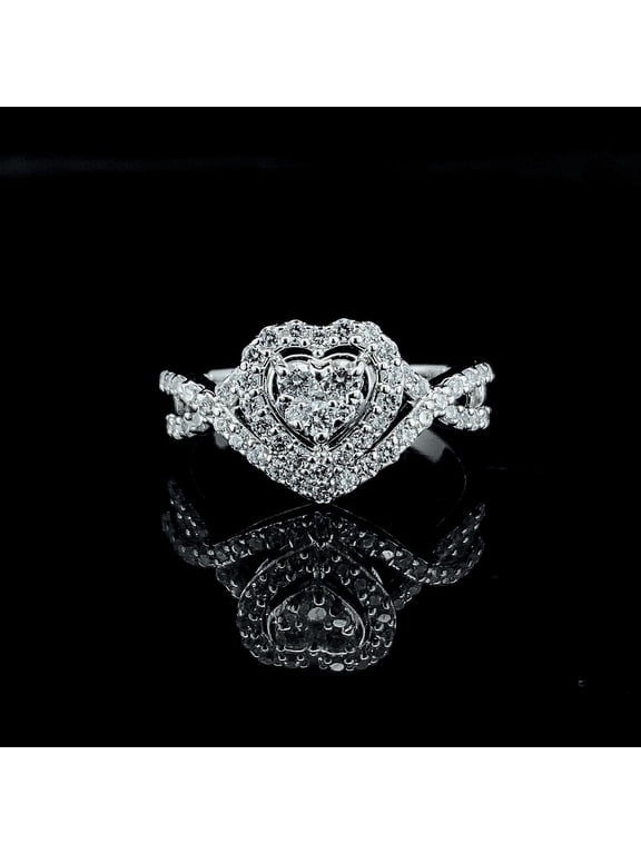 Heart Shape Composite Lab Grown Diamond Women Bridal Ring in Sterling Silver | | White Gold Plated