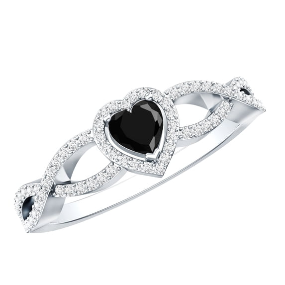 Rosec Jewels Lab Grown Black Diamond Heart Engagement Ring - Black and White Diamond Ring - AAAA Quality - with Jewelry Box, 14K White Gold, US 7.00