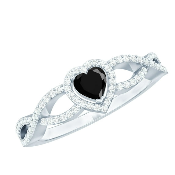 Rosec Jewels Lab Grown Black Diamond Heart Engagement Ring - Black and White Diamond Ring - AAAA Quality - with Jewelry Box, 925 Sterling Silver, US 7.00