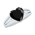 thumbnail image 1 of Heart Shape Created Black Diamond Ring with Diamond (8 mm) - Split Shank Ring, 18K White Gold, US 7.00, 1 of 9