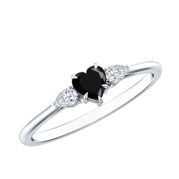 Rosec Jewels Lab Grown Black Diamond Heart Promise Ring - AAAA Quality - Black and White Diamond 3 Stone Ring - Ready to Gift, 925 Sterling Silver, US 4.00