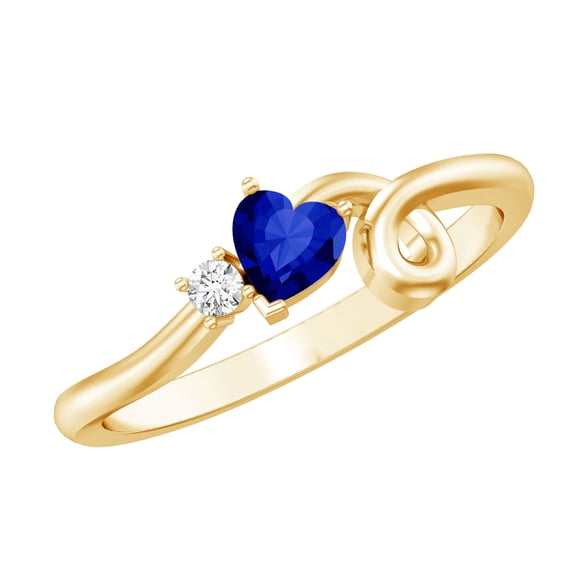 Rosec Jewels Lab Grown Blue Sapphire Promise Ring for Women - AAAA Grade - Certified Blue Sapphire Diamond Ring with Jewelry Box, 14K Yellow Gold, US 12.50