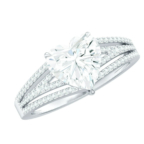 Rosec Jewels Heart Shape Cubic Zirconia Engagement Ring with Split Shank for Women - 8 mm, 14K White Gold, US 6.00