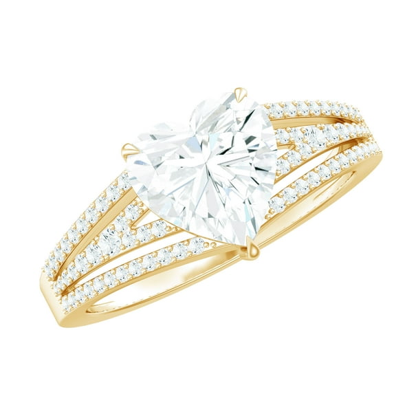 Rosec Jewels Heart Shape Cubic Zirconia Engagement Ring with Split Shank for Women - 8 mm, 18K Yellow Gold, US 5.50