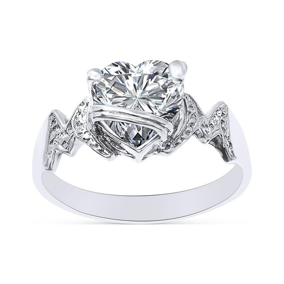 Heart Shape Cubic Zirconia In 14K White Gold Over 925 Sterling Silver Ring Size 8