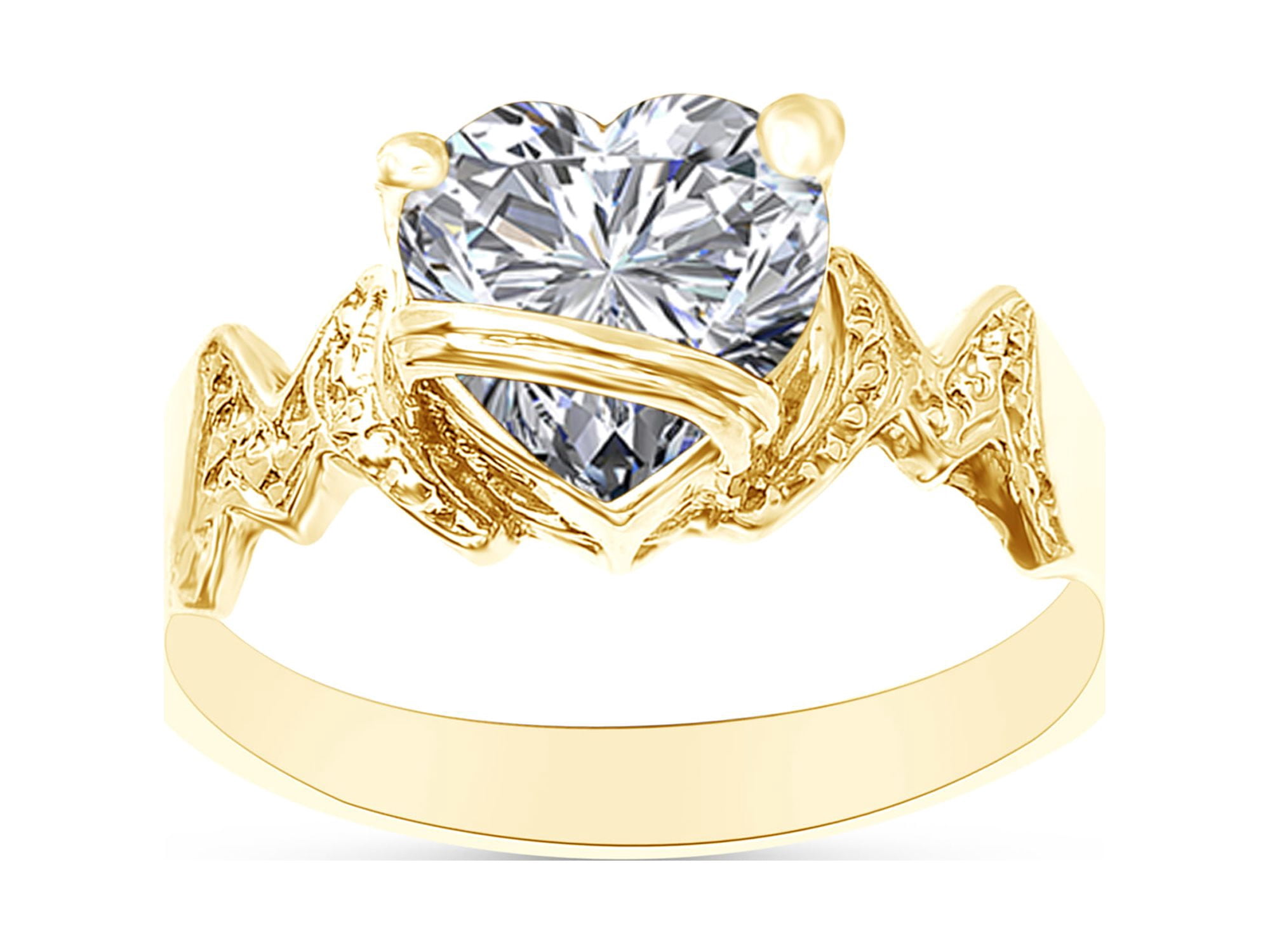 Heart Shape Cubic Zirconia In 14K Yellow Gold Over 925 Sterling Silver ...