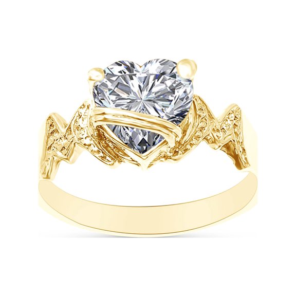 AFFY Heart Shape Cubic Zirconia In 14K Yellow Gold Over 925 Sterling Silver Ring Size 7