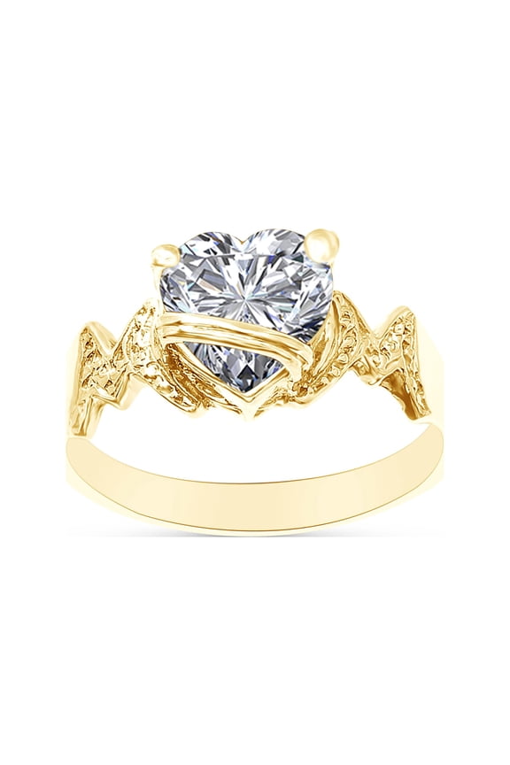 Heart Shape Cubic Zirconia In 14K Yellow Gold Over 925 Sterling Silver Ring Size 7