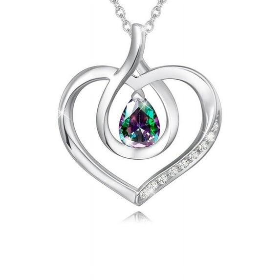 Heart Shape Diamond Necklace- Forever Love Pendant Necklace- Pear Cut Alexandrite Pendant in 925 Sterling Silver