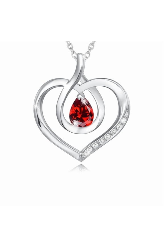 Heart Shape Diamond Necklace- Pear Red Garnet Pendant in 925 Sterling Silver- Forever Love Pendant Necklace- Birthstone Chain Necklace