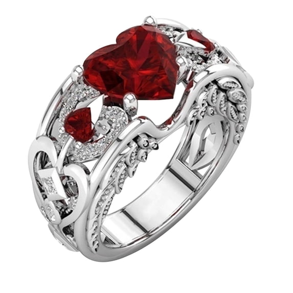Heart Shape Zircon Women Fashion Trend Full Zircon Ring Ladies Jewelry Rings For Women Size 5 11 alloy Red