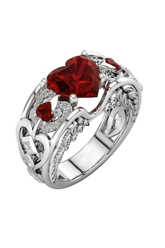 Heart Shape Diamond Zircon Women Fashion Trend Full Diamond Zircon Ring Ladies Jewelry Diamond Rings For Women Size 5 11 alloy Red