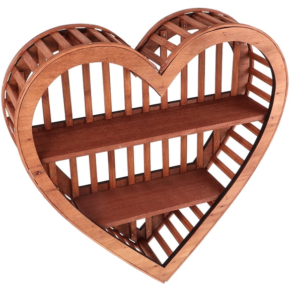 Heart-Shaped Wooden Wall Mount Display Shelf - Decorative Hanging Storage for Home, Living Room, Bedroom, Office Decor