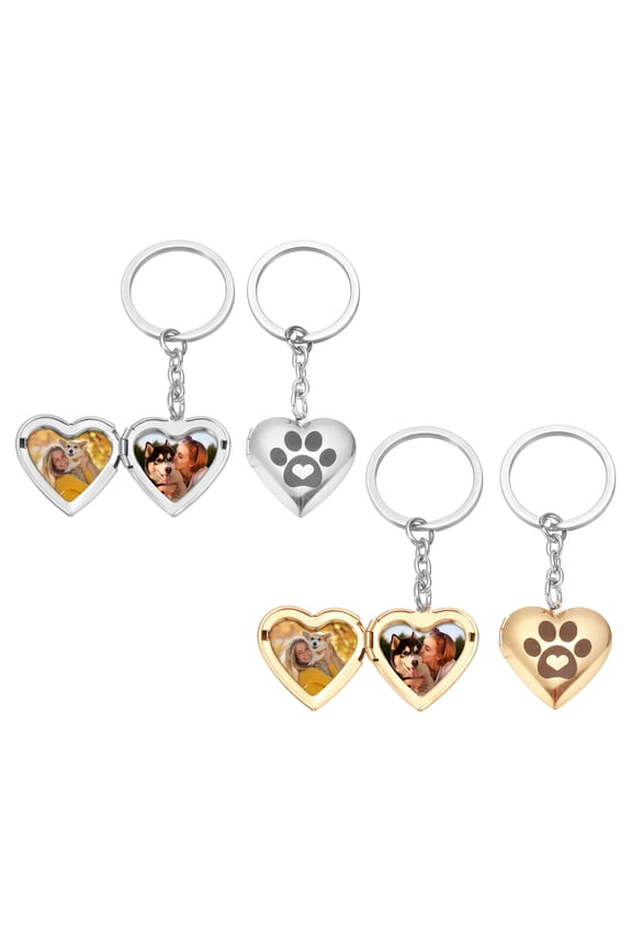 Heart Shape Dog Paw Locket Keychain for Women, Silver Rose Gold Photo Keychain
