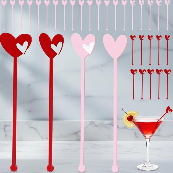 Heart Shape Drink Stirrers, Acrylic Coffee Cocktail Stick Swizzle Sticks for Party Wedding Decoration