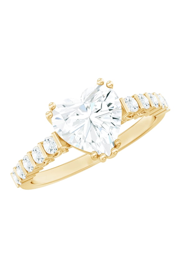 2 Carat Heart Shaped Moissanite Engagement Ring with Side Stones (D-VS1 Quality, 8 mm) - Jewelry Box included, 10K Yellow Gold, US 7.00