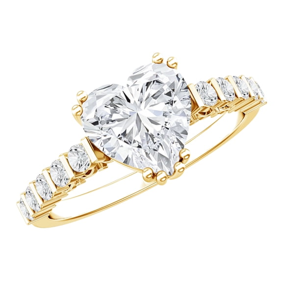 Rosec Jewels 2 Carat Heart Shaped Moissanite Engagement Ring with Side Stones (D-VS1 Quality, 8 mm) - Jewelry Box included, 14K Yellow Gold, US 10.00