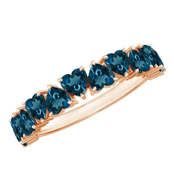 Heart Shape Eternity Band Ring - London Blue Topaz Semi Ring for Women (3 CT, AAA Quality, Rosec Jewels), 14K Rose Gold, US 8.00
