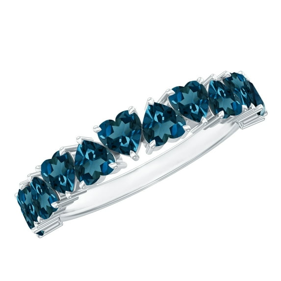 Rosec Jewels London Blue Topaz Heart Eternity Band for Women - Half Eternity Band - AAA Quality Certified - with Jewelry Box, 925 Sterling Silver, US 12.50