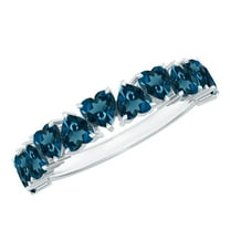 Rosec Jewels London Blue Topaz Heart Eternity Band for Women - Half Eternity Band - AAA Quality Certified - with Jewelry Box, 925 Sterling Silver, US 4.00
