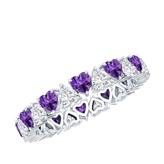 Rosec Jewels Heart Shape Eternity Ring for Women with Amethyst and Moissanite, 10K White Gold, US 5.50