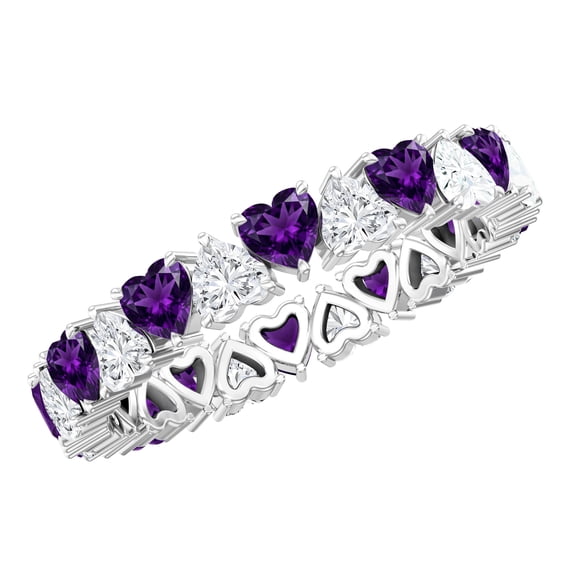 Rosec Jewels Heart Shape Eternity Ring for Women with Amethyst and Moissanite, 925 Sterling Silver, US 4.00