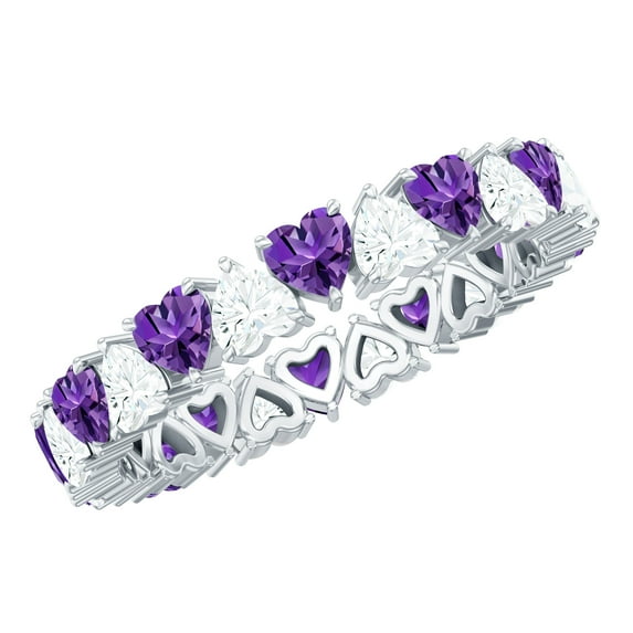 Rosec Jewels Heart Shape Eternity Ring for Women with Amethyst and Moissanite, 925 Sterling Silver, US 4.00