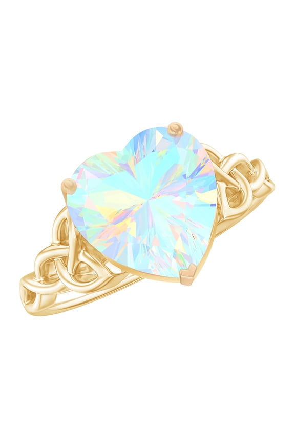 Ethiopian Opal Heart Shaped Engagement Ring 2 Carat - Celtic Knot Ring - AAA Quality - with Jewelry Box, 18K Yellow Gold, US 9.50