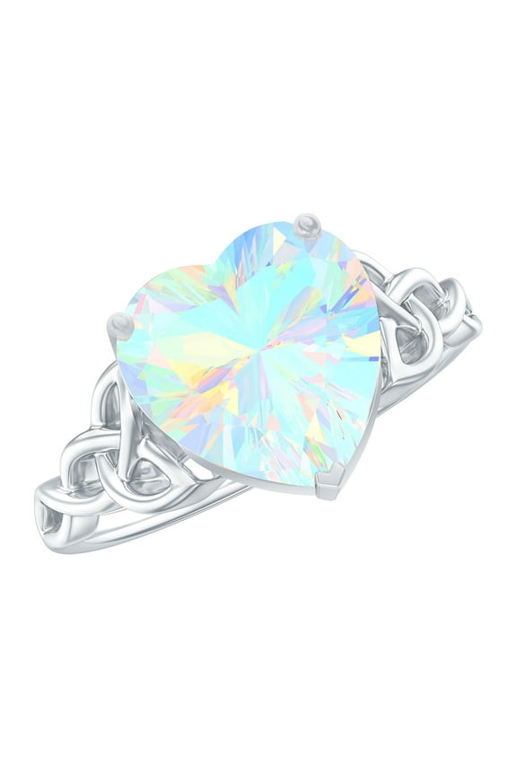 Ethiopian Opal Heart Shaped Engagement Ring - Celtic Knot Ring - 8 mm - AAA Quality - with Jewelry Box, 925 Sterling Silver, US 4.00