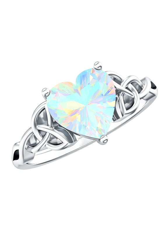 Ethiopian Opal Heart Shaped Engagement Ring 2 Carat - Celtic Knot Ring - AAA Quality - with Jewelry Box, 925 Sterling Silver, US 4.00