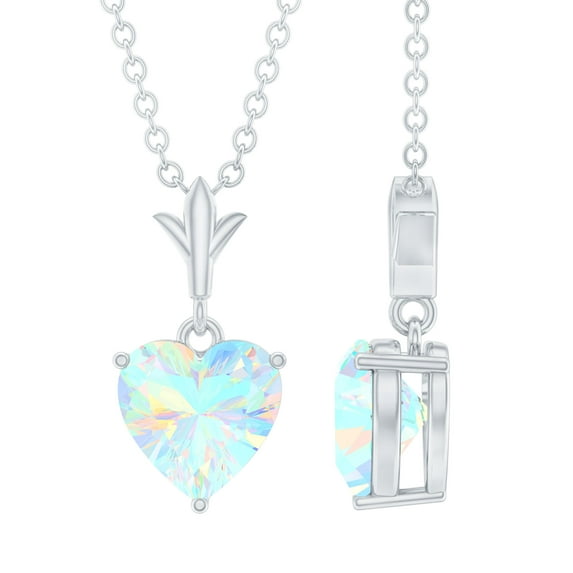 Rosec Jewels Heart Shape Ethiopian Opal Solitaire Necklace for Women (6 mm, 0.75 CT, AAA Grade, October Birthstone), 925 Sterling Silver