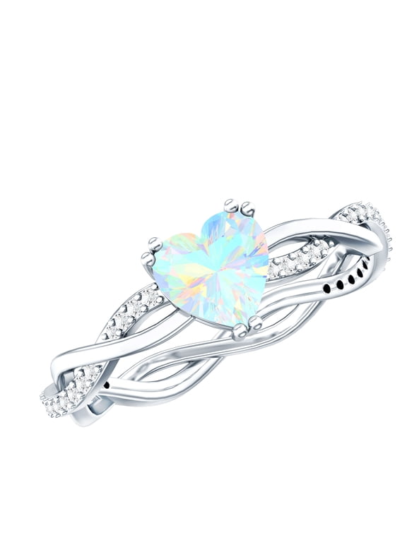 Real Ethiopian Opal Heart Engagement Ring with Diamond (AAA Grade, 0.75 Ct) - Designer Ring for Women - Ready to Gift, 14K White Gold, US 5.00