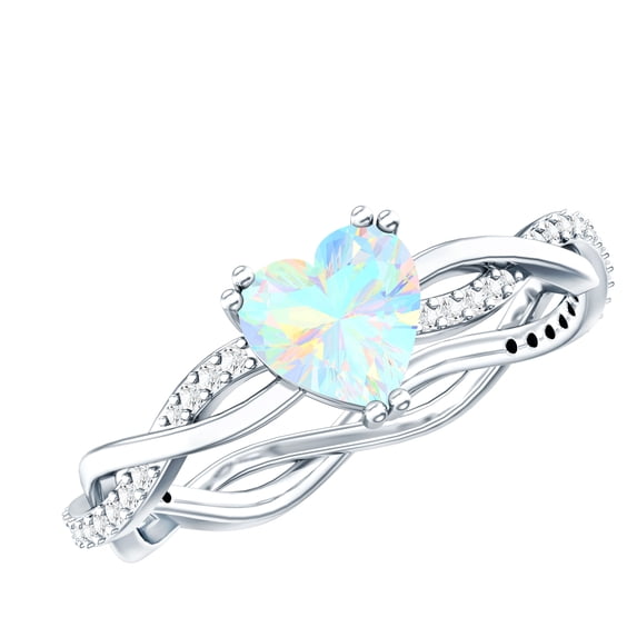 Rosec Jewels Real Ethiopian Opal Heart Engagement Ring with Diamond (AAA Grade, 0.75 Ct) - Designer Ring for Women - Ready to Gift, 925 Sterling Silver, US 4.00