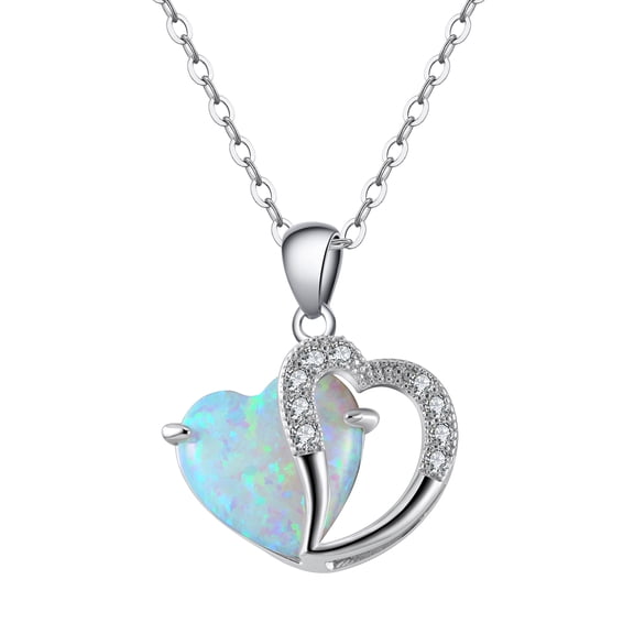 Heart Shape Fire Opal Cz Pendant Chain Necklace for Women Ginger Lyne Collection